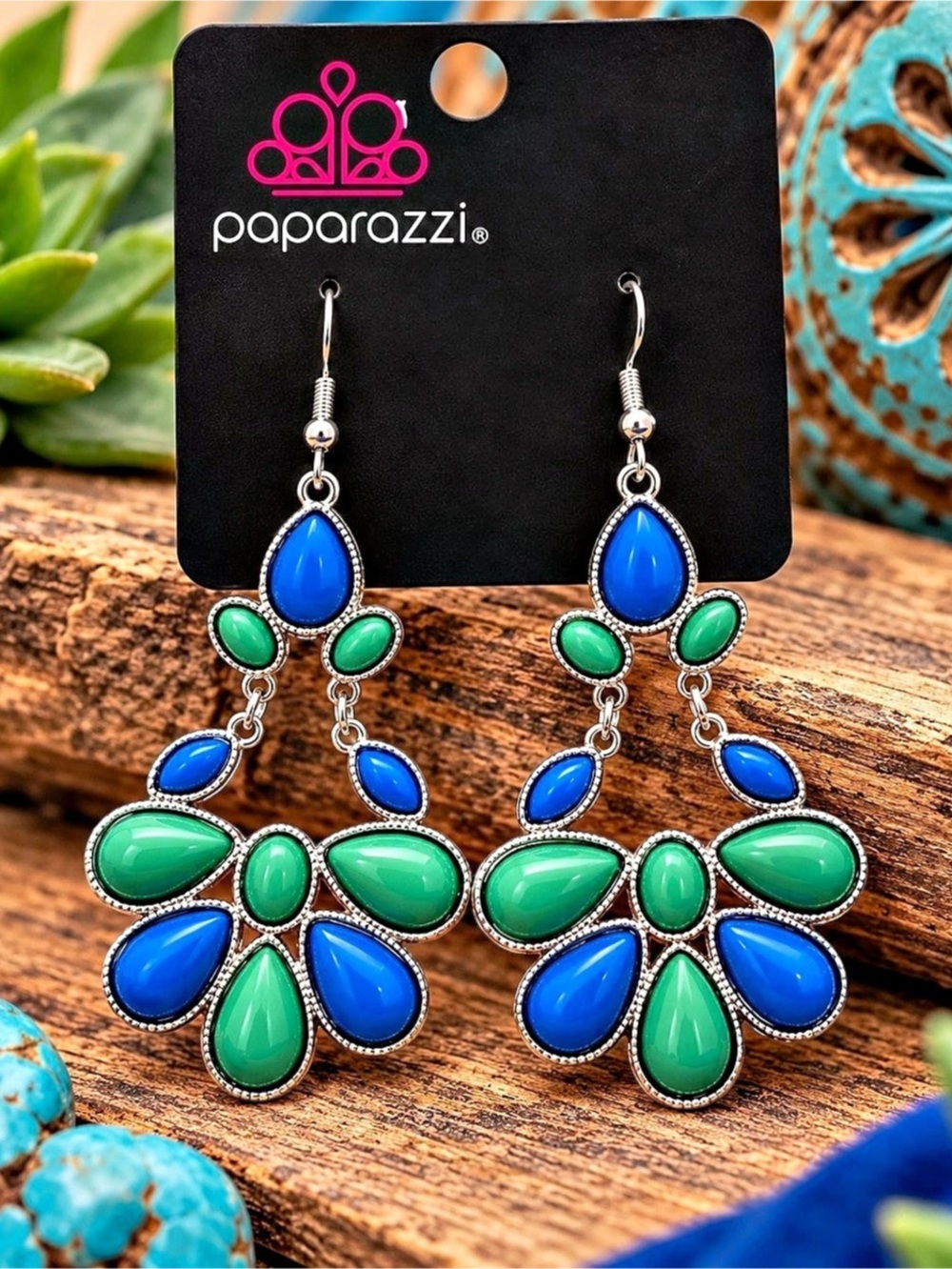 Paparazzi Blue & Green Statement Earrings NWT